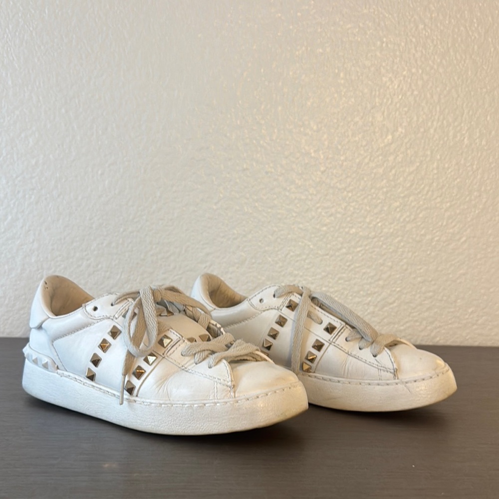 Valentino Garavani White and Gold Sneakers